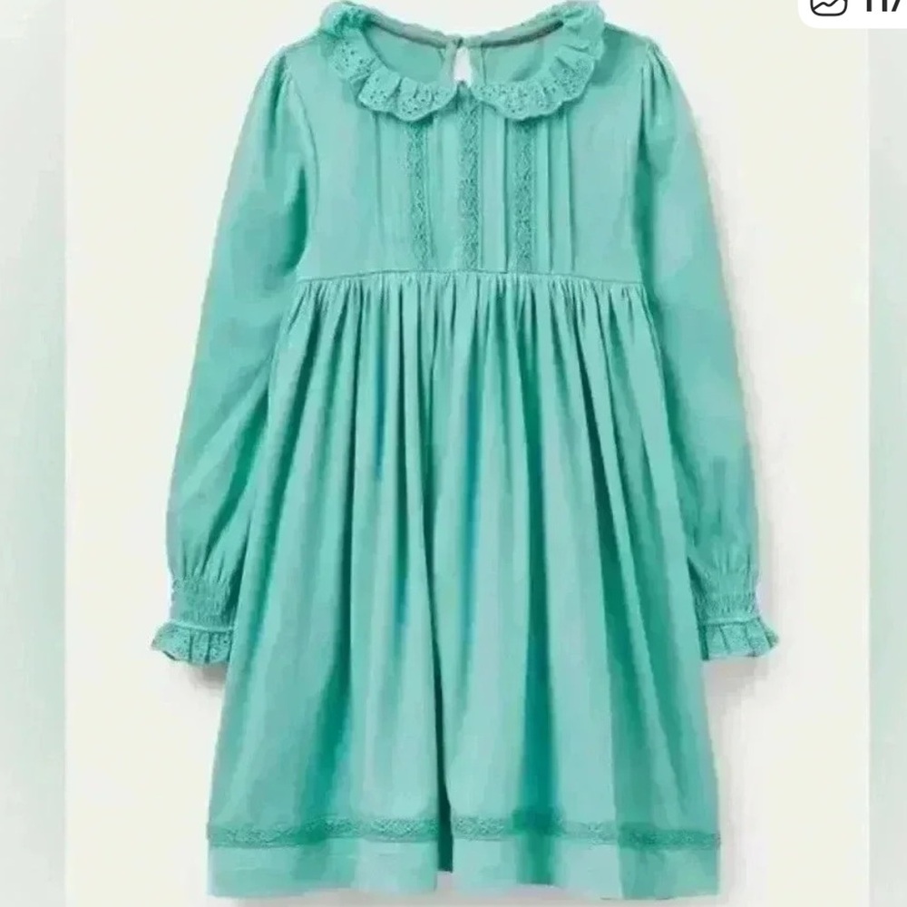 Mini Boden Teal Broderie Collar Dress